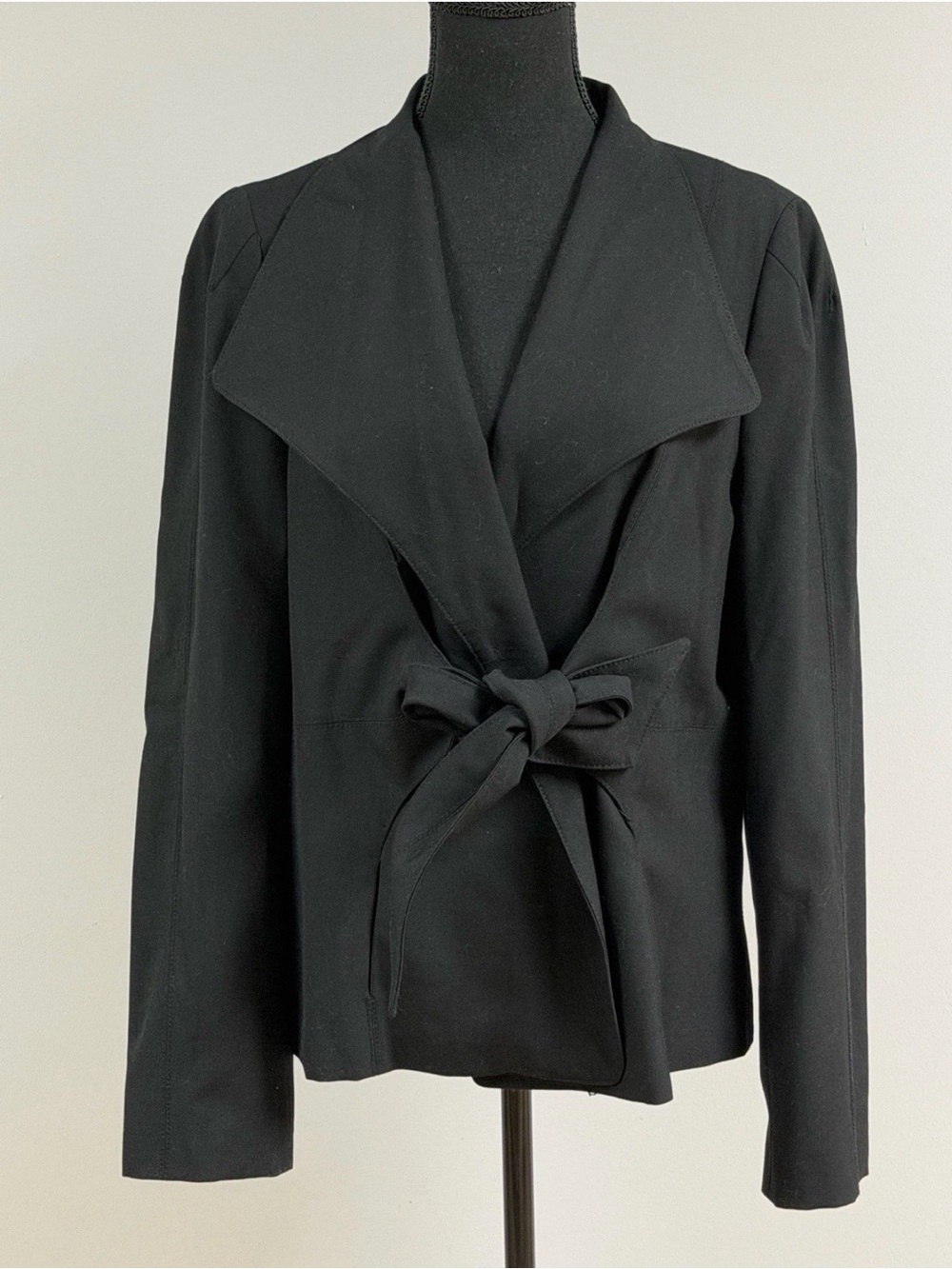 ZARA Black Wrap Blazer Jacket Tie Waist Draped Shawl Lapel Bow Size XL